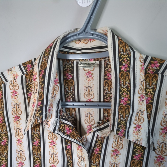 Lucky Brand Vintage 70s Fleur de Lis Pattern Button Down Shirt Size Large - Picture 4 of 9